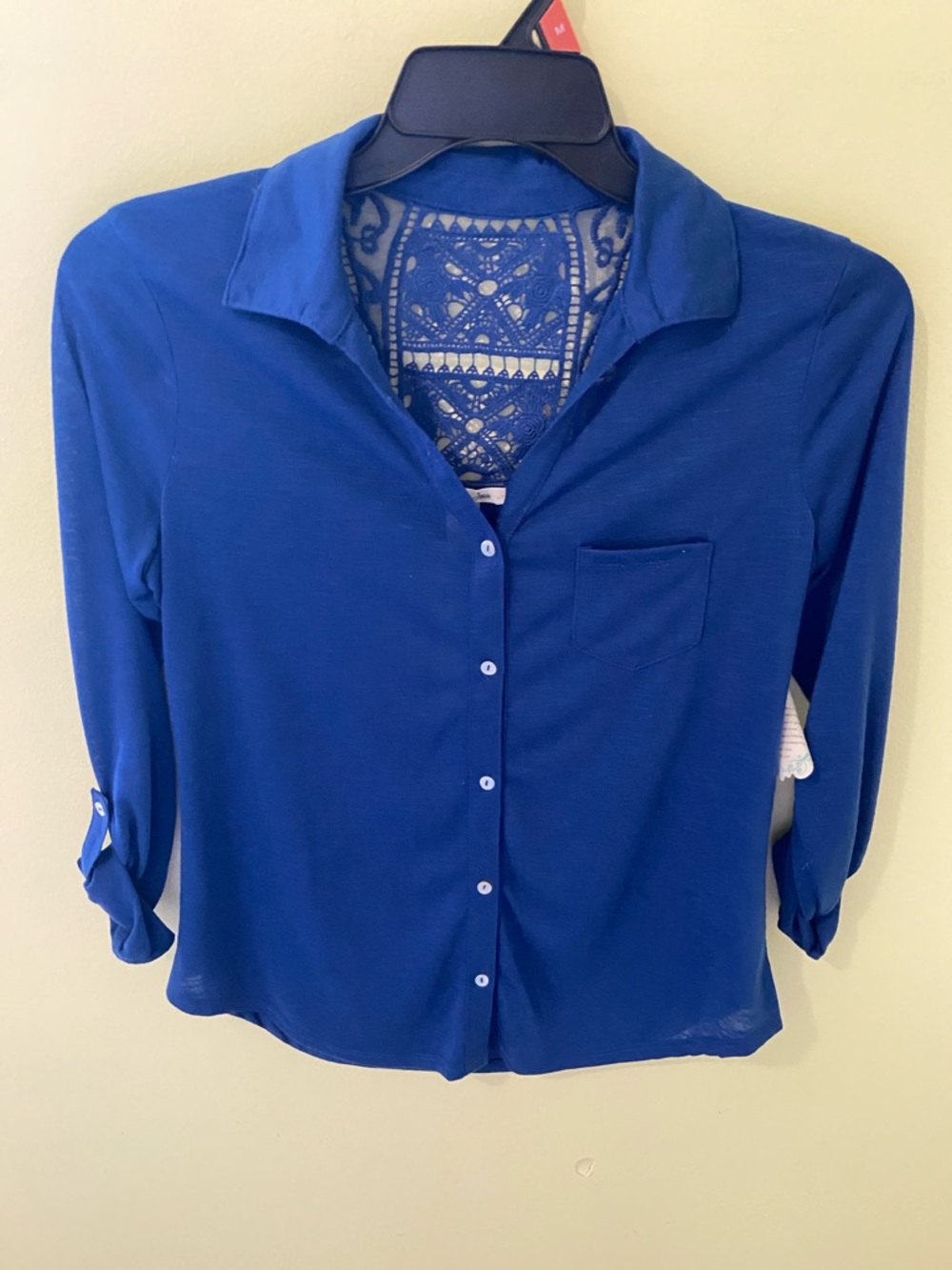 Belle Du Jour Cobalt Blue Button-Up Shirt with Lace Back